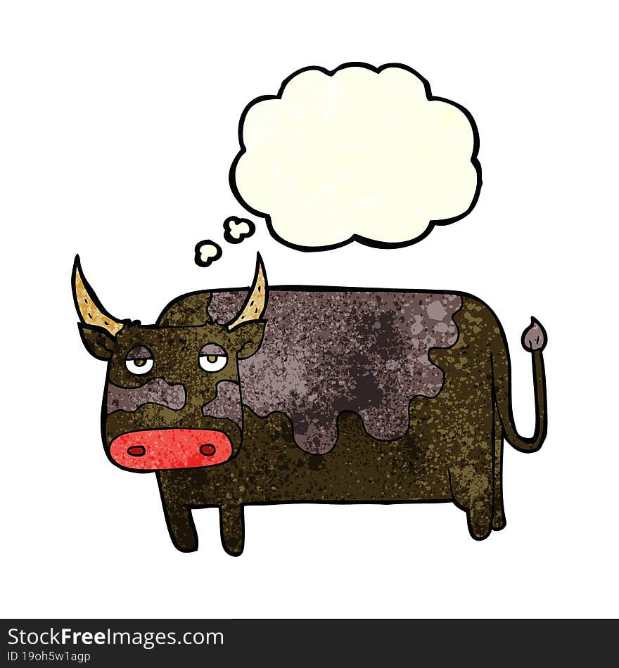 cartoon cow with thought bubble