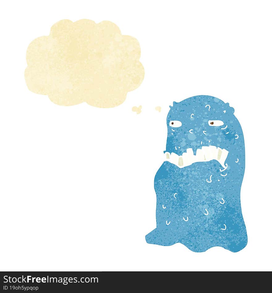 cartoon gross ghost with thought bubble