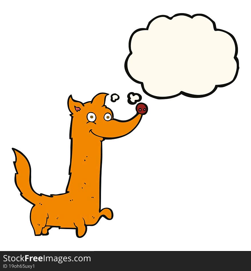 cartoon happy dog with thought bubble