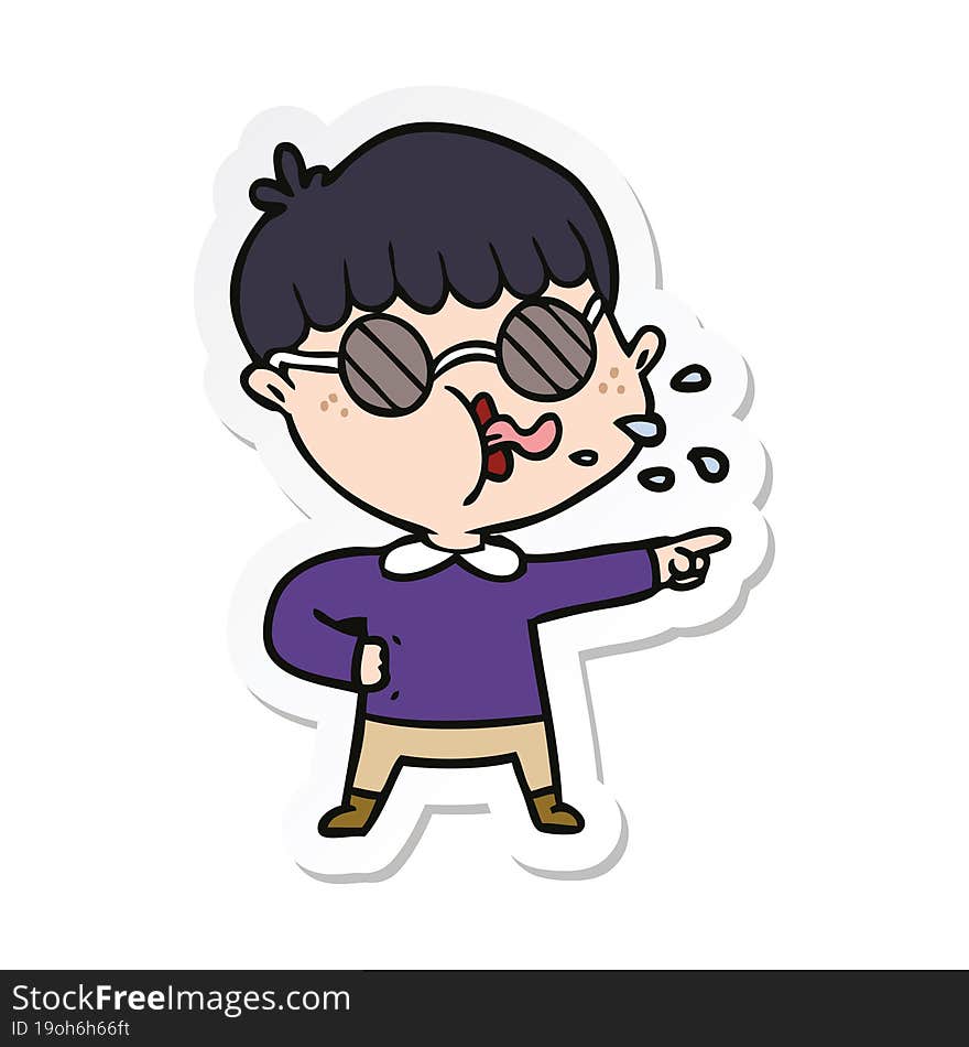 sticker of a cartoon boy wearing spectacles and pointing