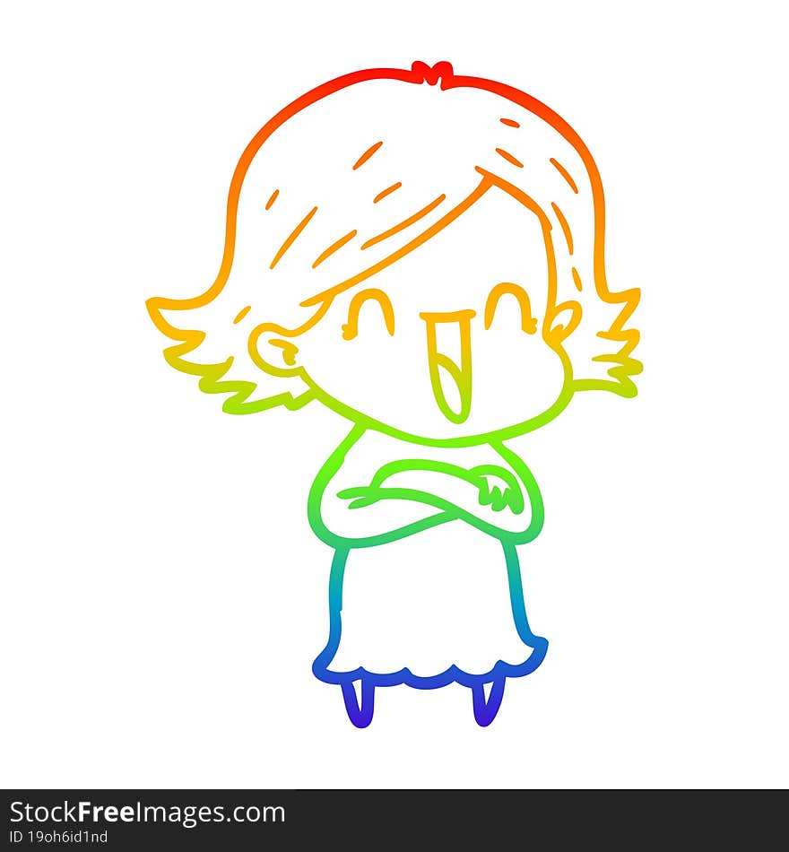 rainbow gradient line drawing of a cartoon happy woman