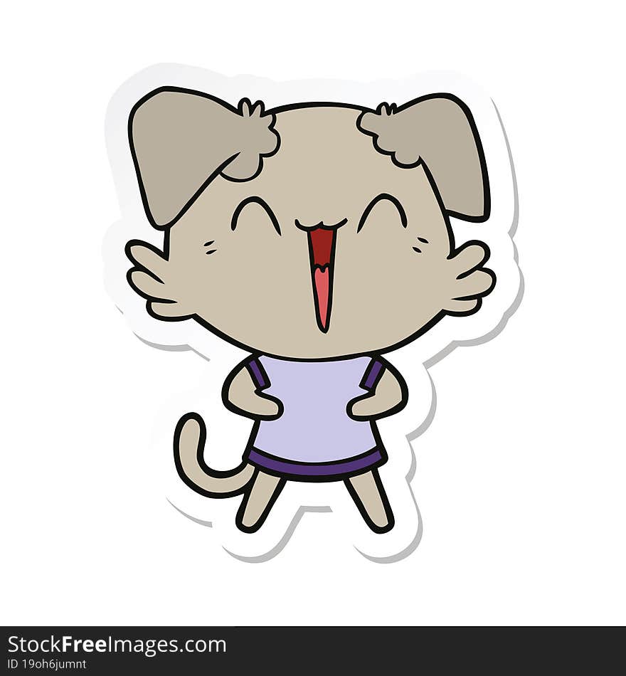 sticker of a happy little dog cartoon