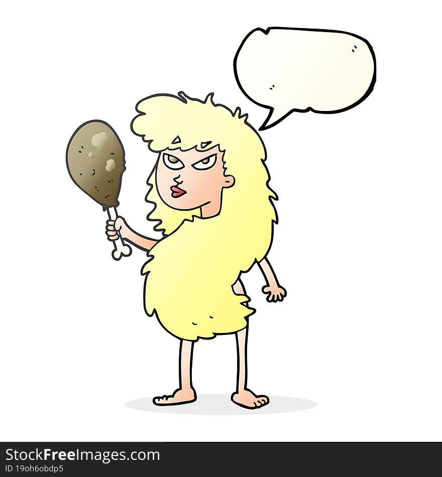 speech bubble cartoon cavewoman with meat