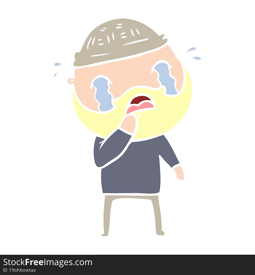 flat color style cartoon bearded man crying