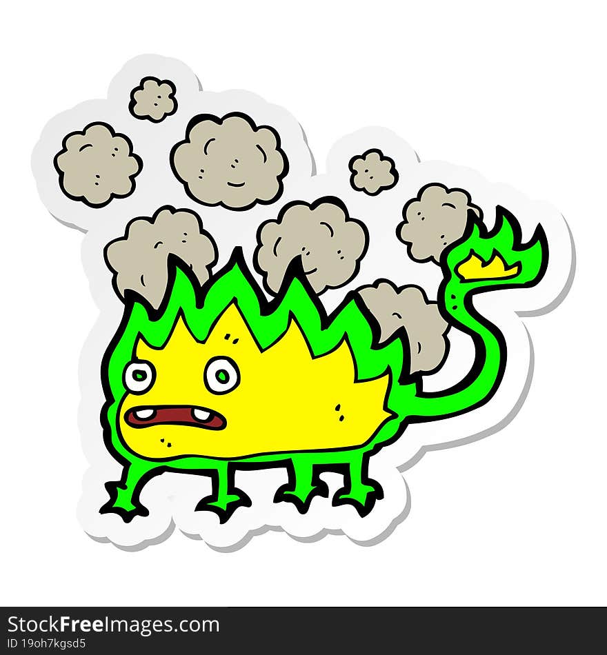 Sticker Of A Cartoon Little Fire Demon