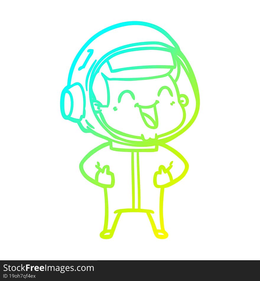 cold gradient line drawing of a happy cartoon astronaut