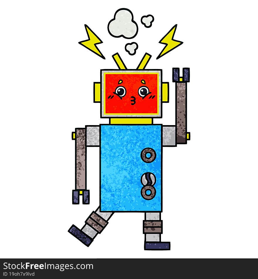 retro grunge texture cartoon robot malfunction