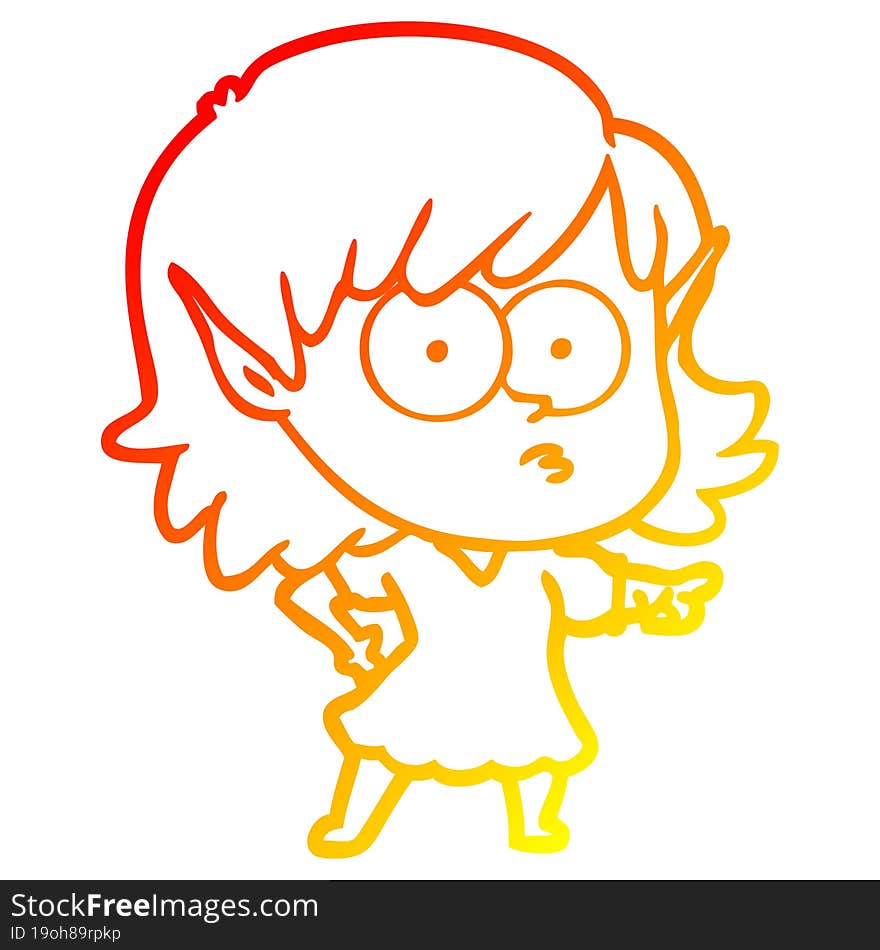 warm gradient line drawing cartoon elf girl staring