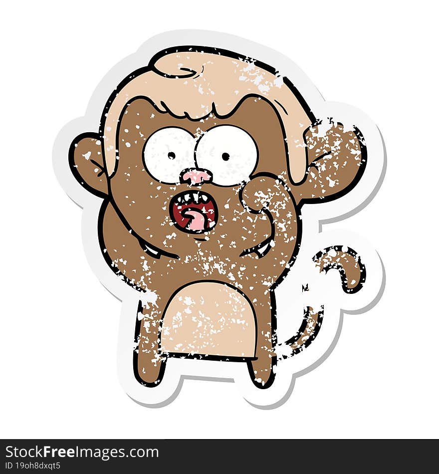 distressed sticker of a cartoon shocked monkey