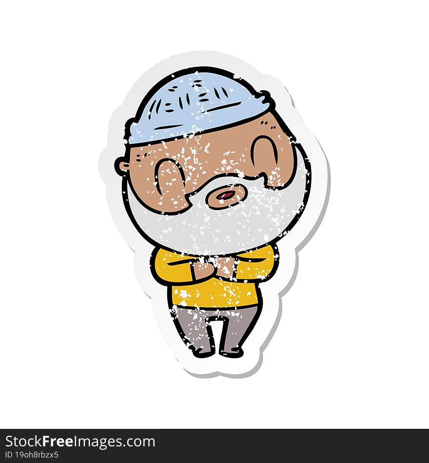 Distressed Sticker Of A Cartoon Bearded Man