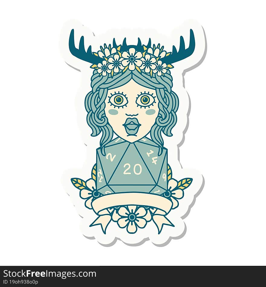 human druid with natural 20 dice roll sticker