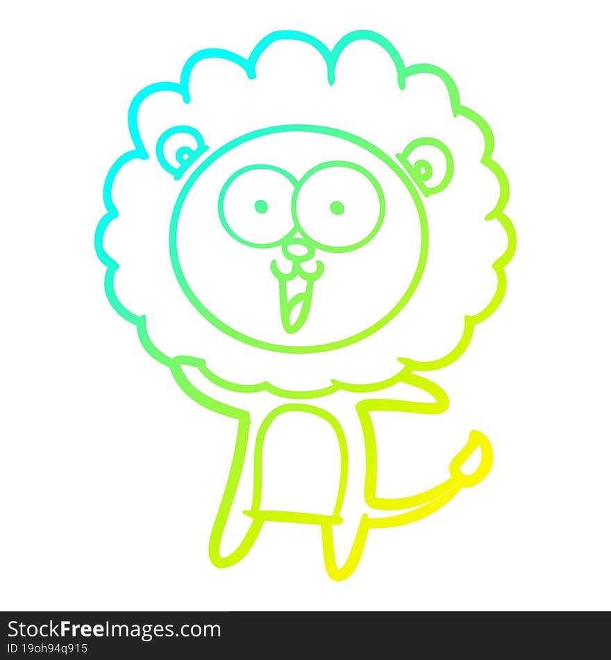 cold gradient line drawing happy cartoon lion