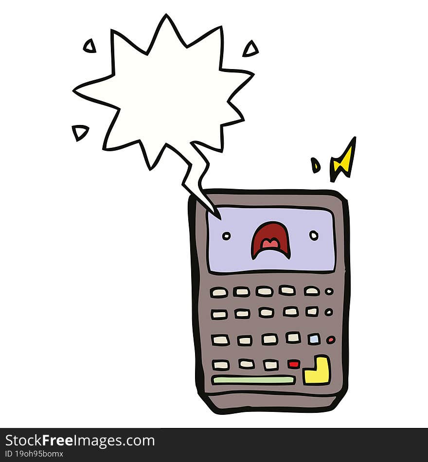 cartoon calculator and speech bubble