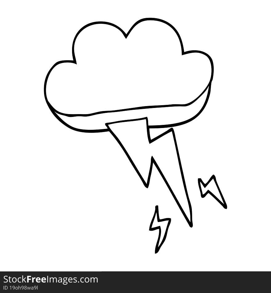 Line Drawing Cartoon Thundercloud And Lightning