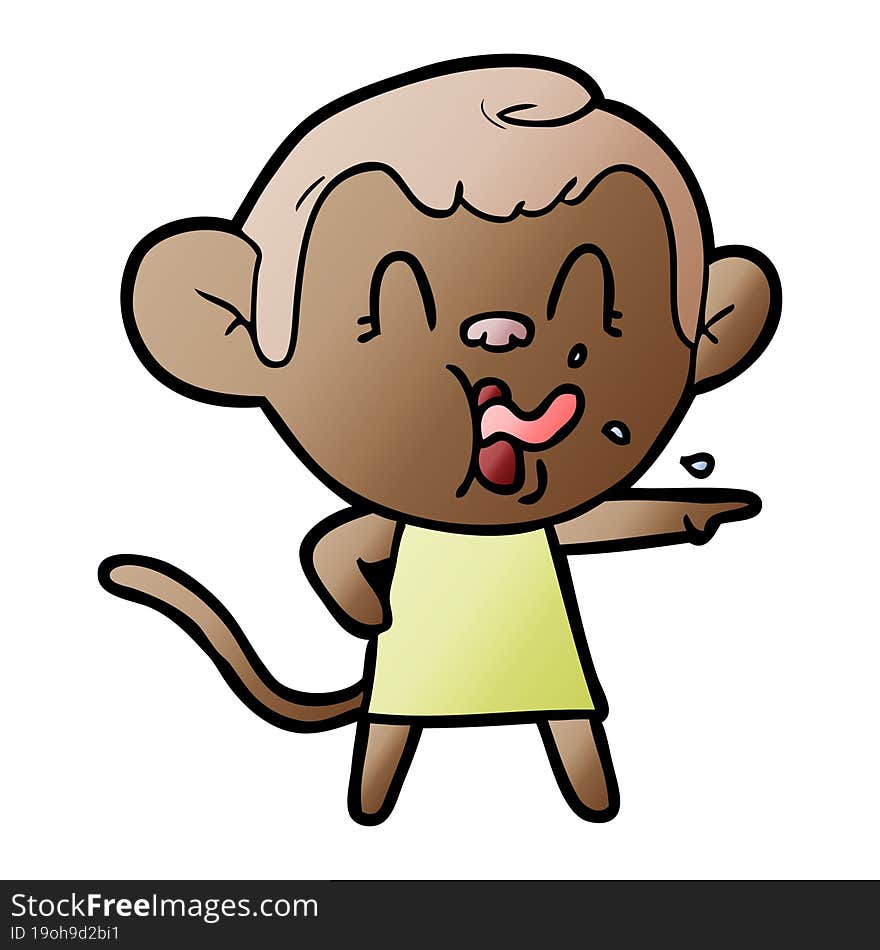 crazy cartoon monkey in dress pointing. crazy cartoon monkey in dress pointing