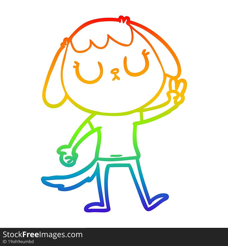 Rainbow Gradient Line Drawing Cute Cartoon Dog