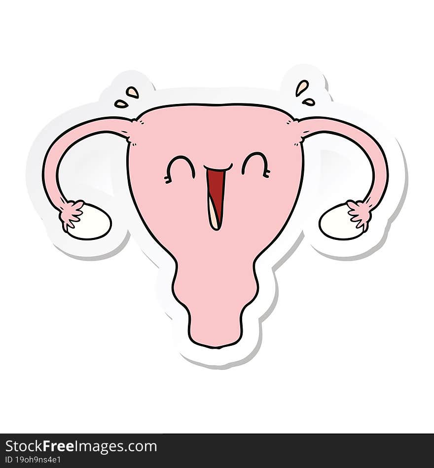 sticker of a cartoon happy uterus