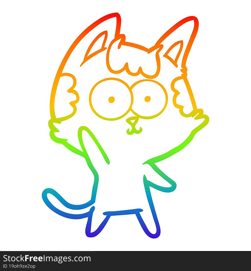 rainbow gradient line drawing of a happy cartoon cat