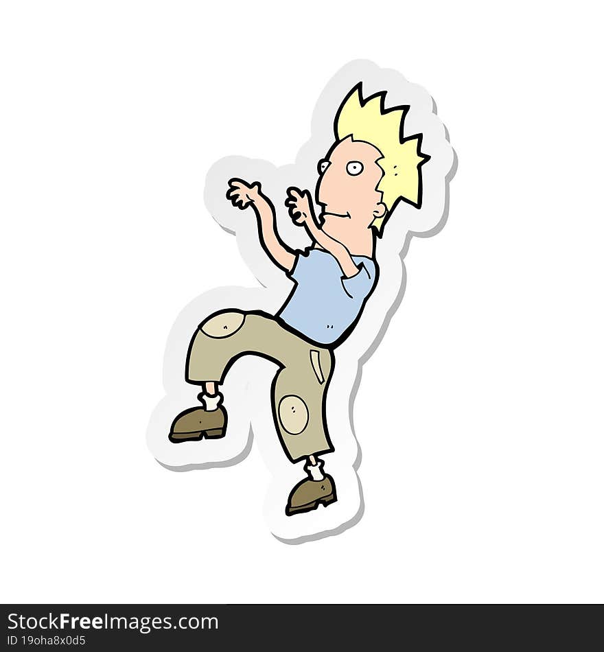 Sticker Of A Cartoon Happy Man Doing Funny Dance