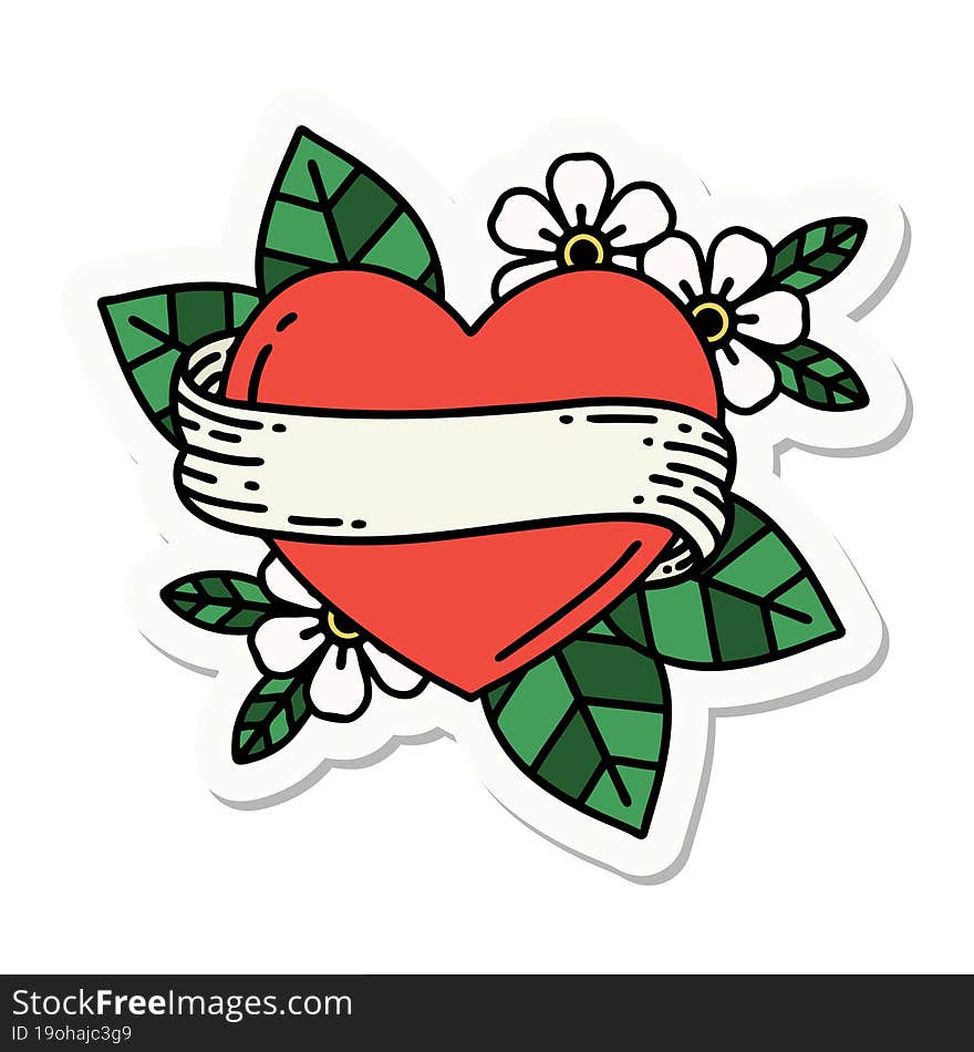 sticker of tattoo in traditional style of a heart and banner. sticker of tattoo in traditional style of a heart and banner