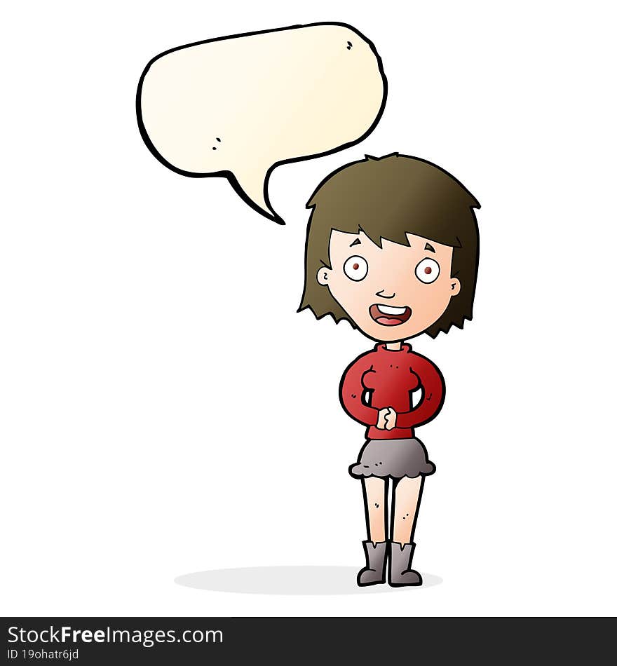 cartoon excited woman with speech bubble