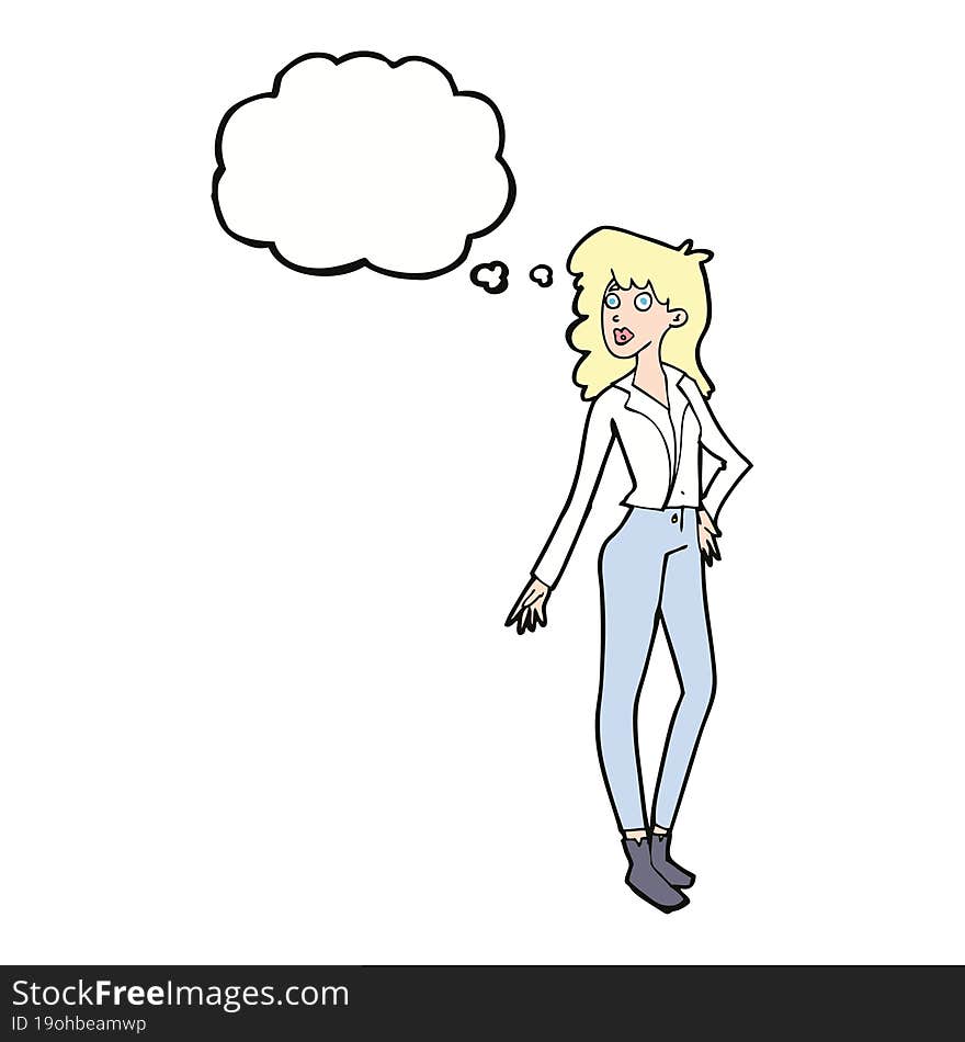 cartoon pretty woman  with thought bubble