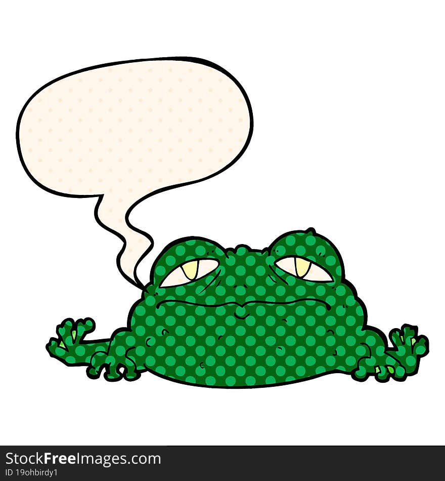 cartoon ugly frog and speech bubble in comic book style