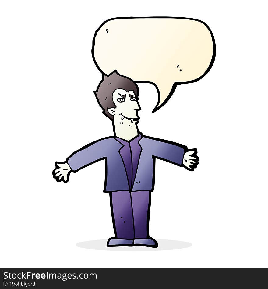 Cartoon Vampire Man With Open Arms With Speech Bubble