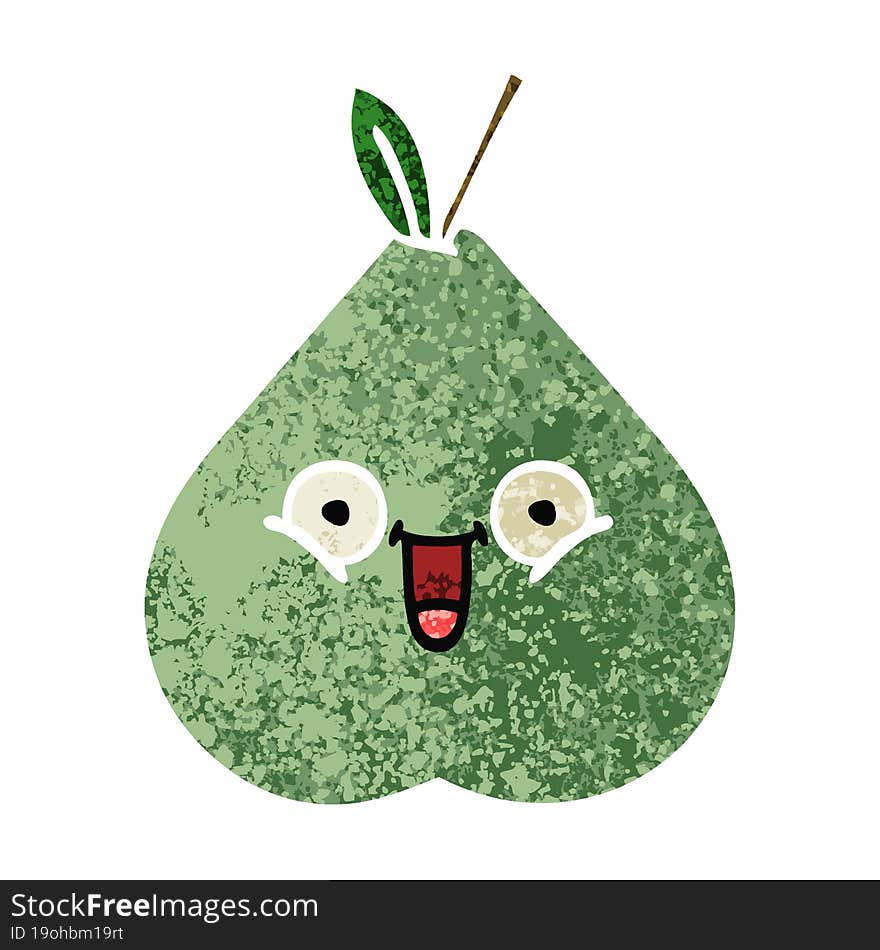 retro illustration style cartoon of a green pear