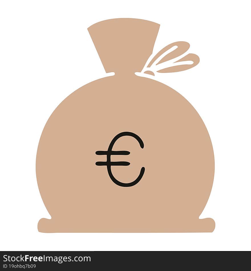 flat color retro cartoon bag of money