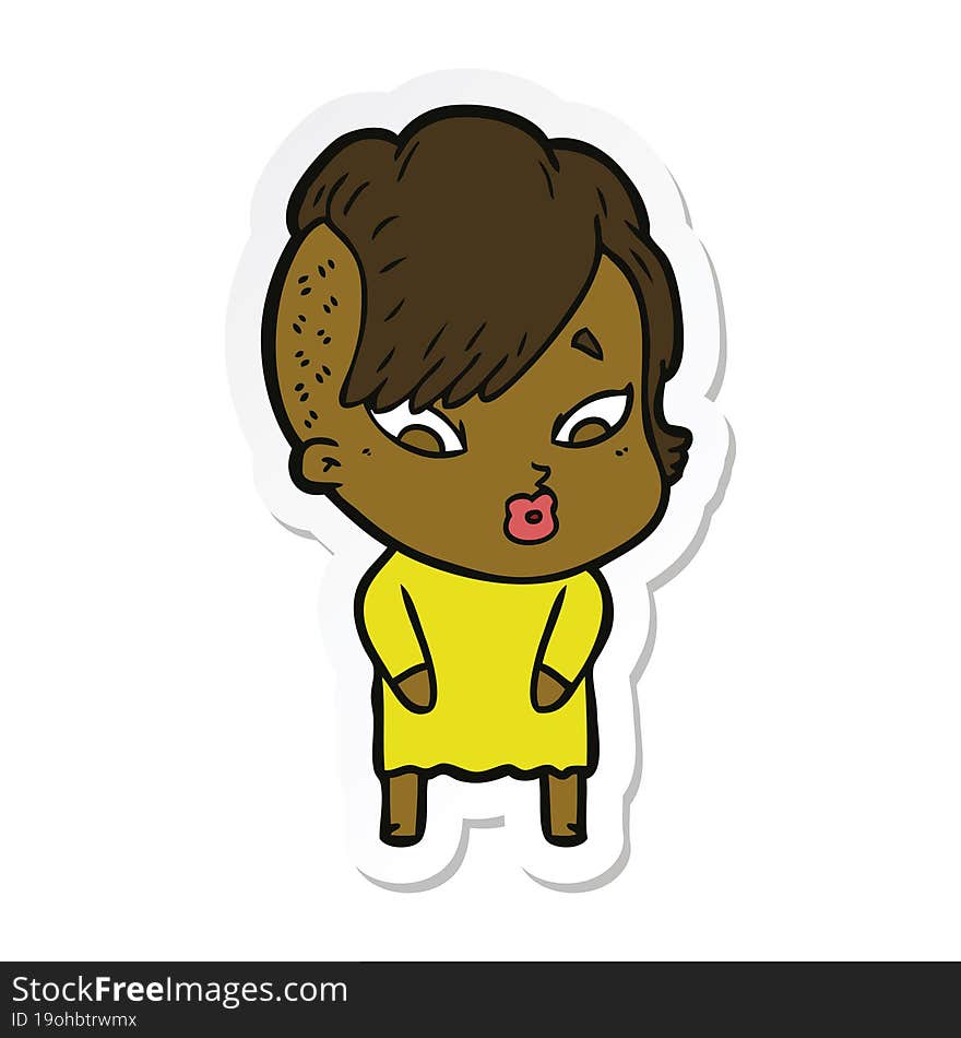 sticker of a cartoon surprised girl