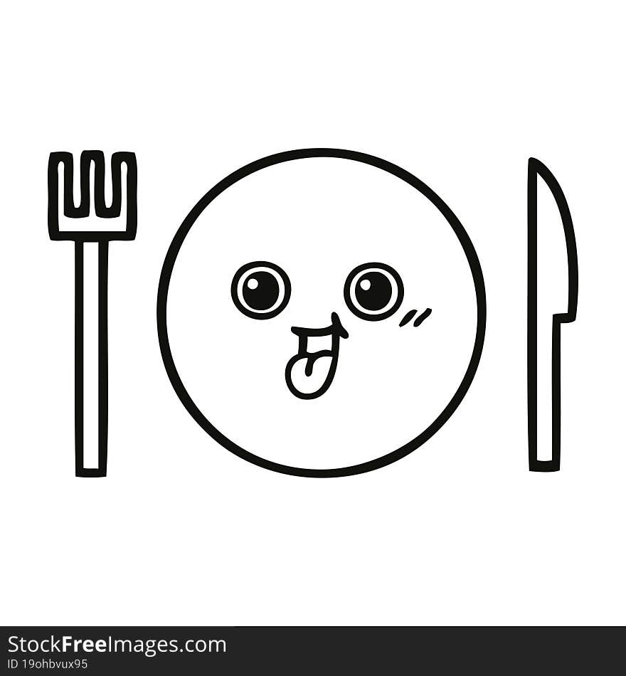 line drawing cartoon of a dinner plate