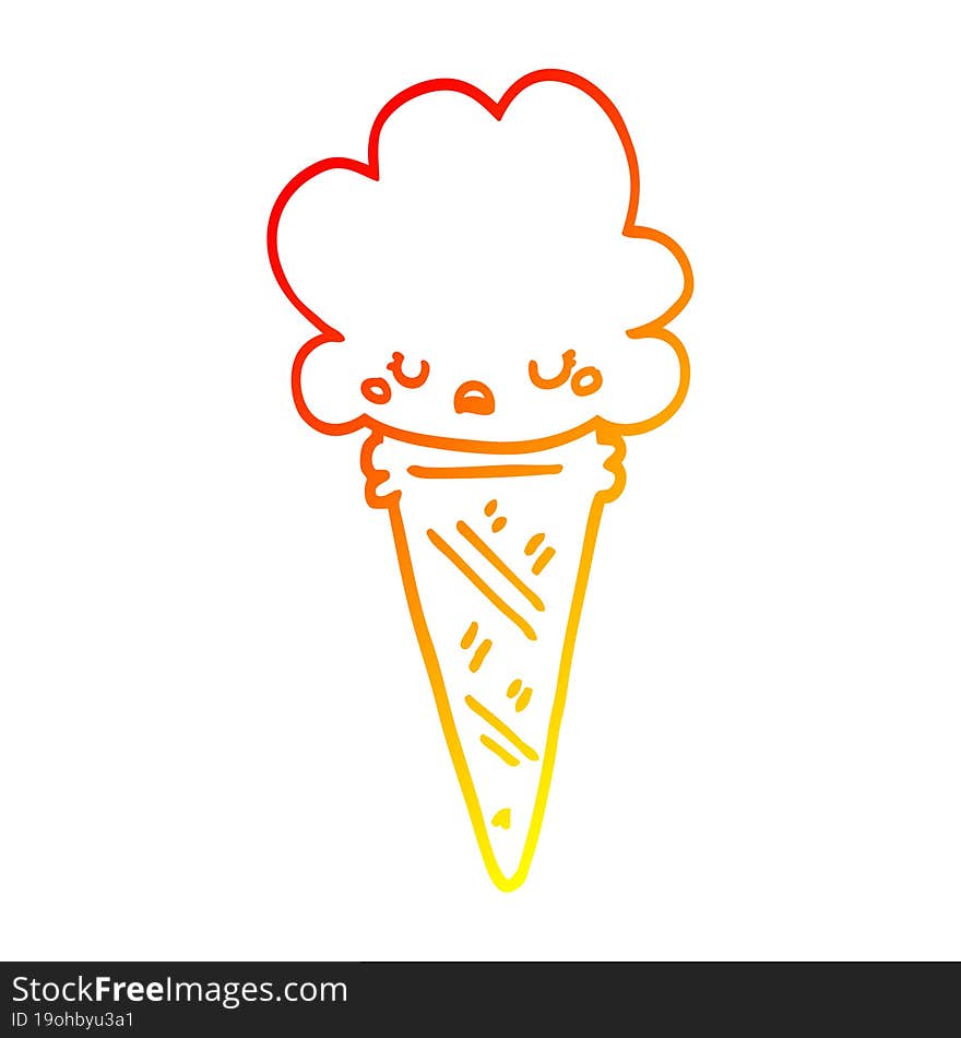 warm gradient line drawing cartoon ice cream with face