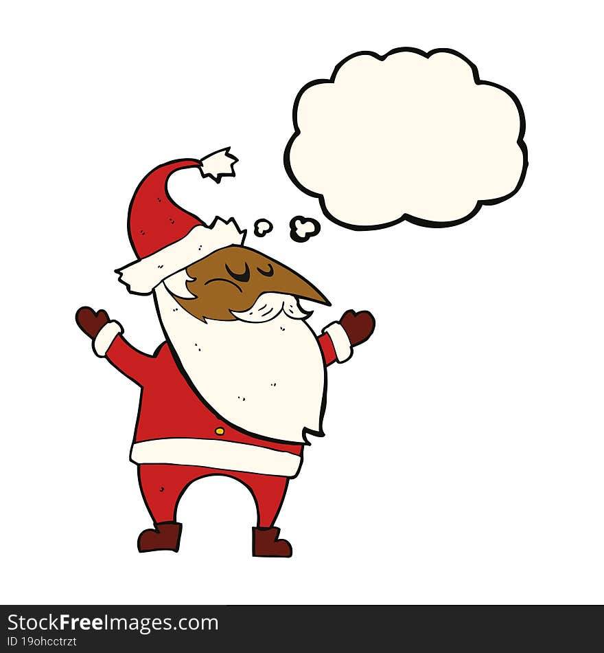 cartoon santa claus with thought bubble