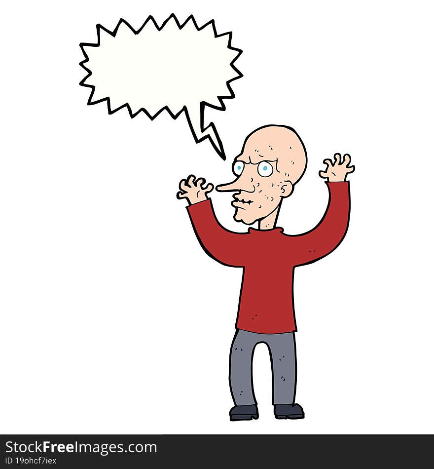 cartoon mean man with speech bubble