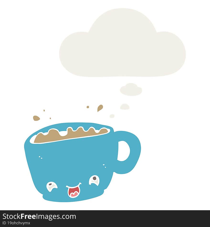 cartoon cup of coffee with thought bubble in retro style