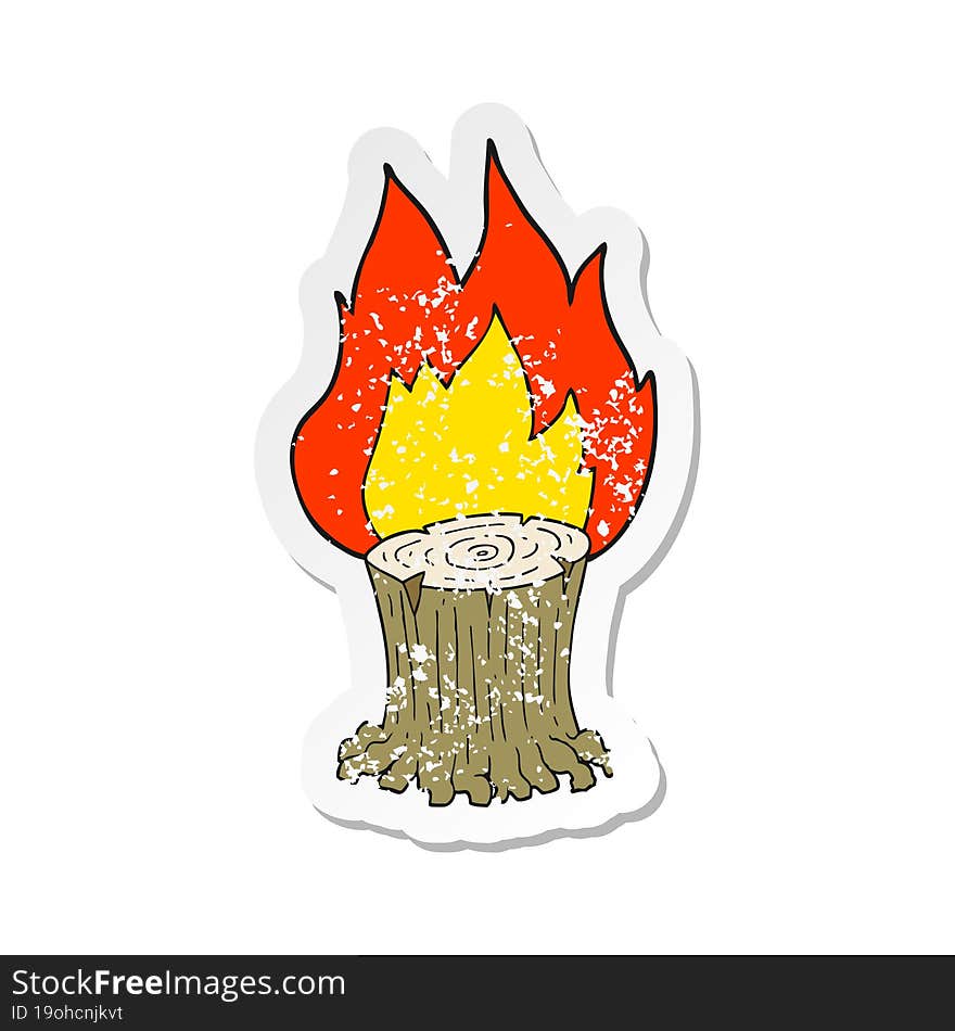 retro distressed sticker of a cartoon big tree stump on fire