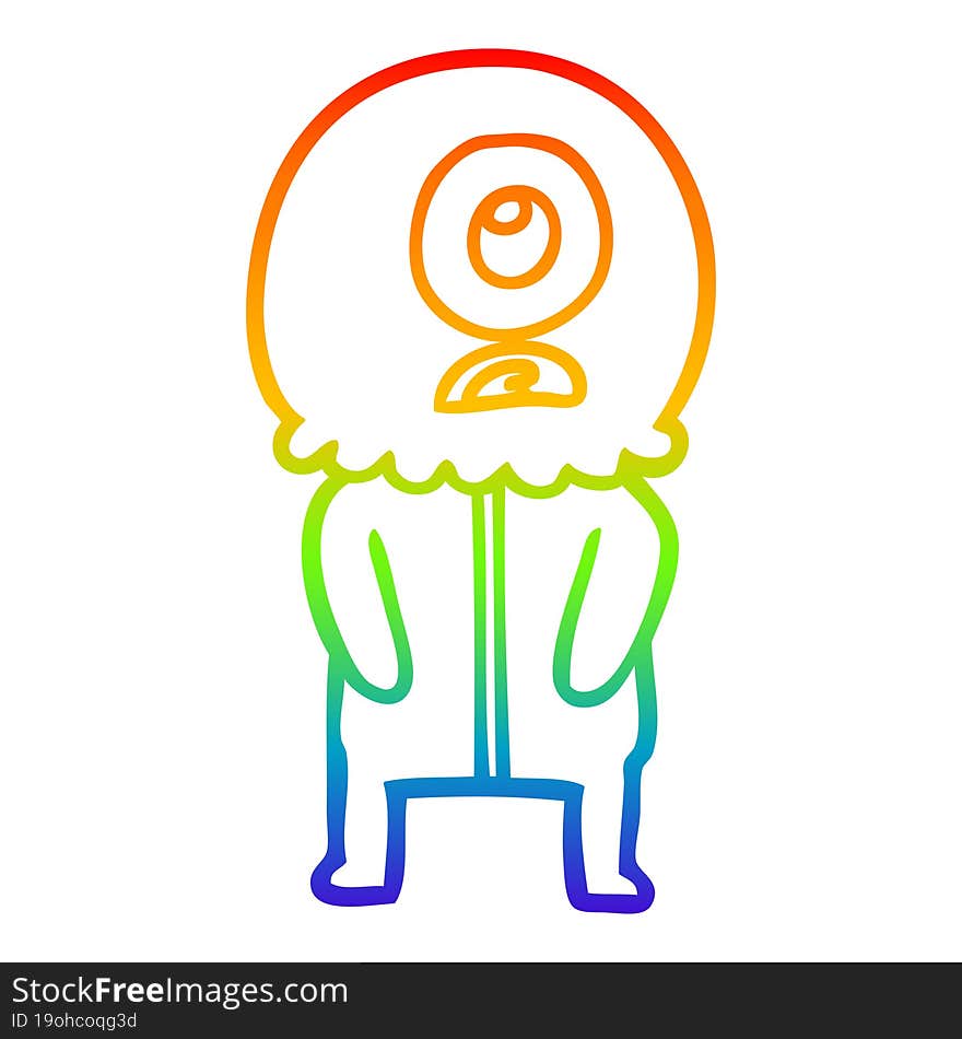 rainbow gradient line drawing cartoon cyclops alien spaceman