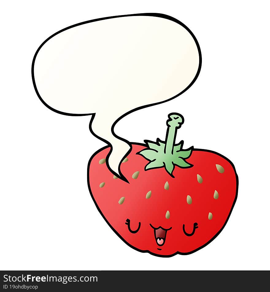 cartoon strawberry and speech bubble in smooth gradient style