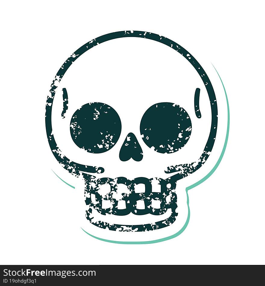 Distressed Sticker Tattoo Style Icon Of A Skull