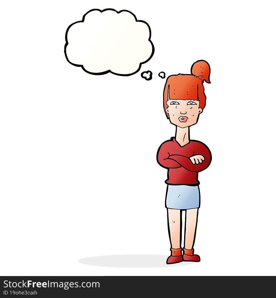 cartoon annoyed woman with thought bubble