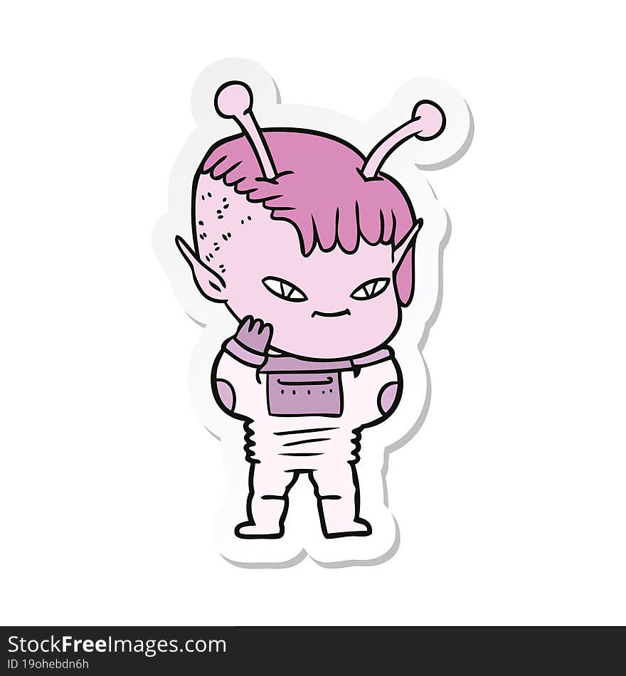 sticker of a cute cartoon alien girl