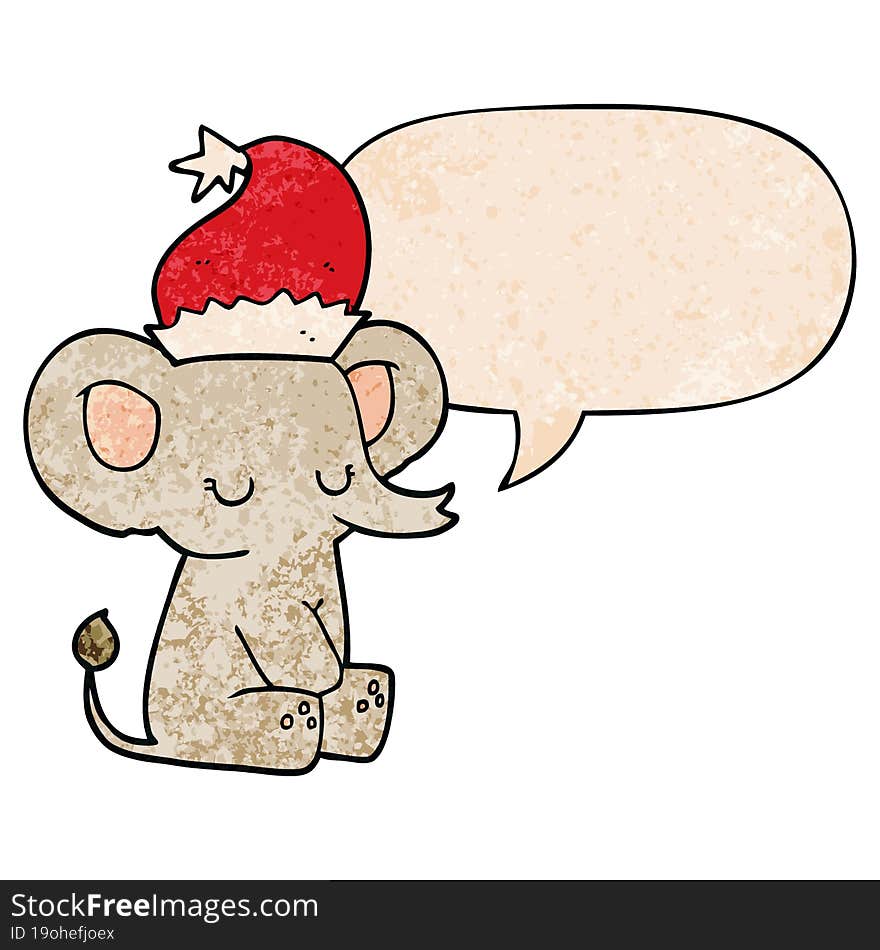 cute christmas elephant and speech bubble in retro texture style