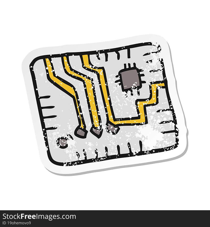 retro distressed sticker of a cartoon computer circuitboard