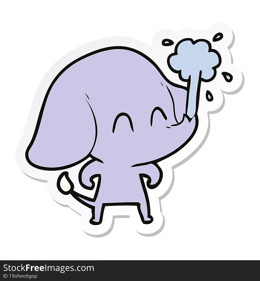 Sticker Of A Cute Cartoon Elephant Spouting Water