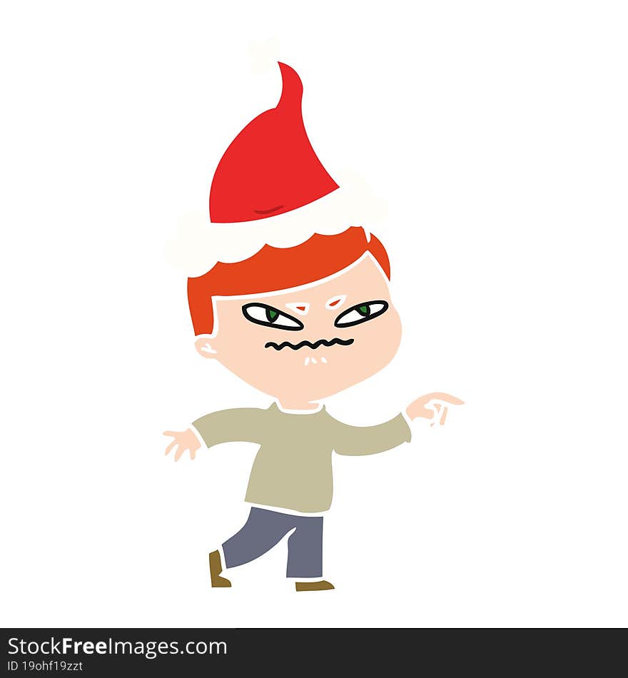 Flat Color Illustration Of A Angry Man Pointing Wearing Santa Hat