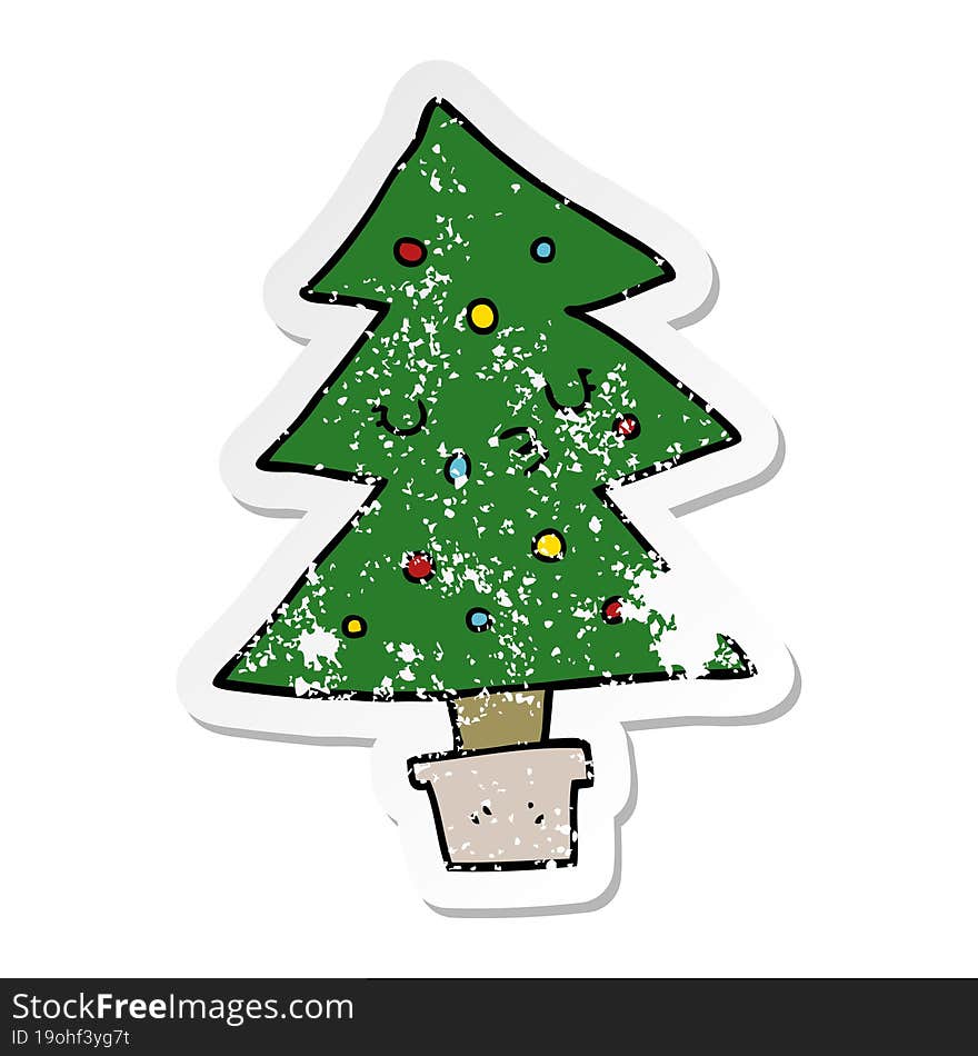 Distressed Sticker Of A Cartoon Christmas Tree