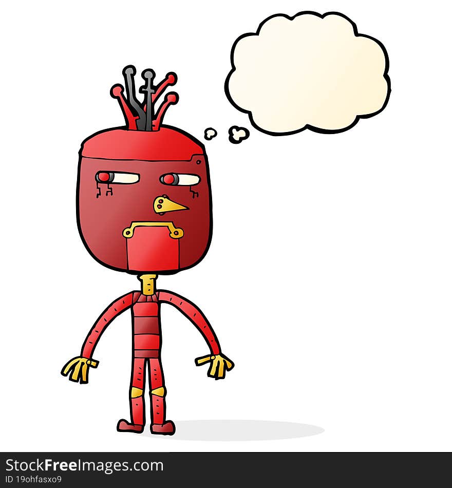 funny cartoon robot with thought bubble