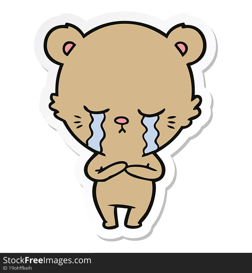 sticker of a crying cartoon bear