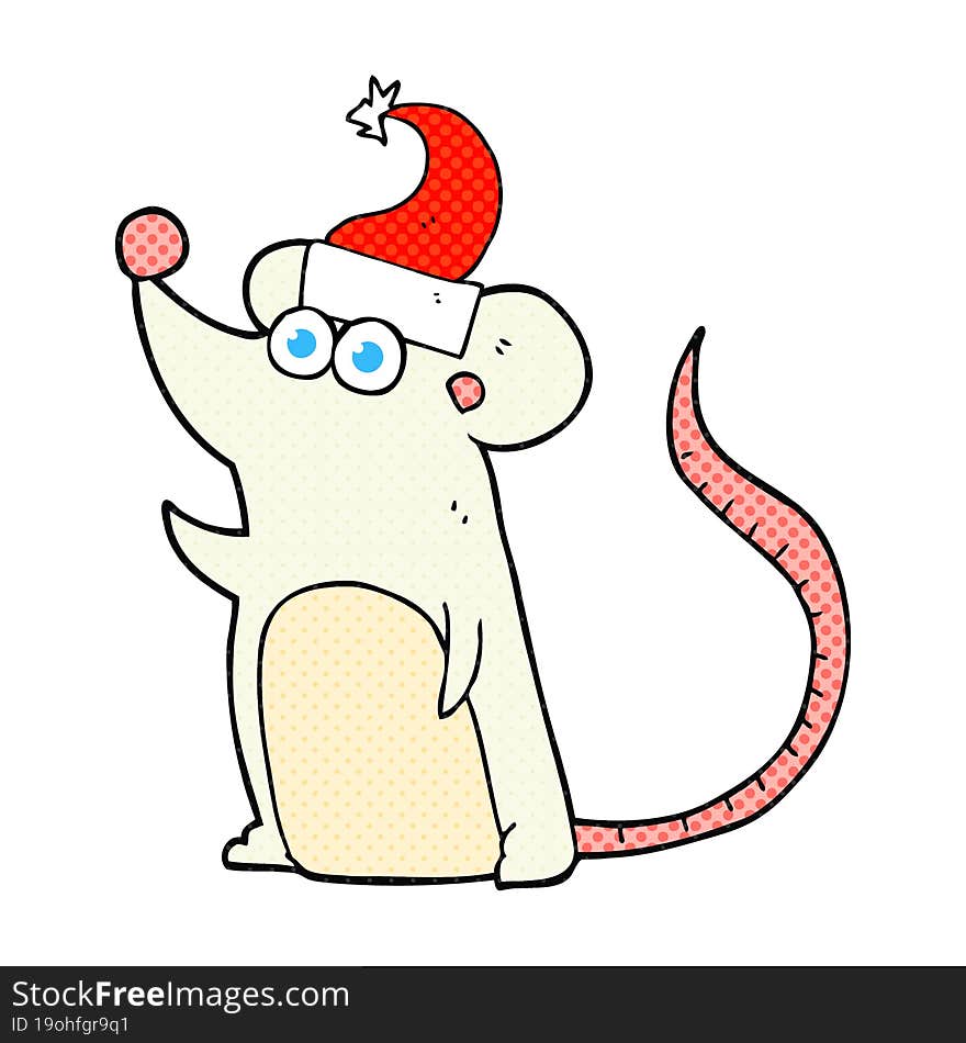 Cartoon Mouse In Christmas Hat